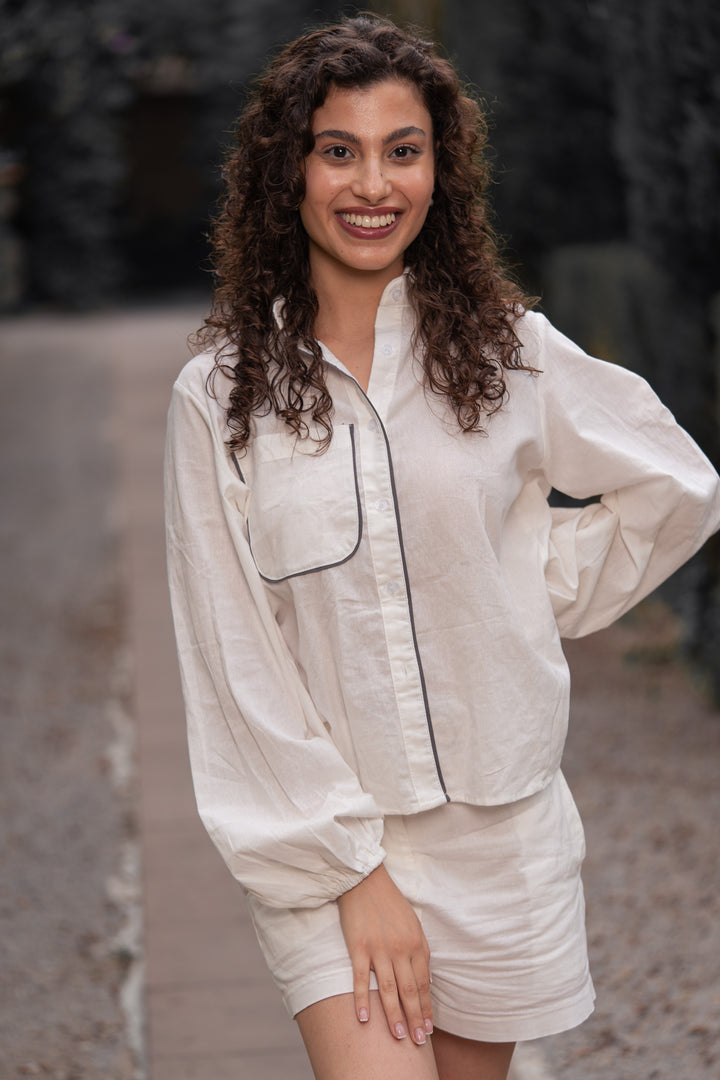 Simple Perfection Button-Up White Top & Shorts Set