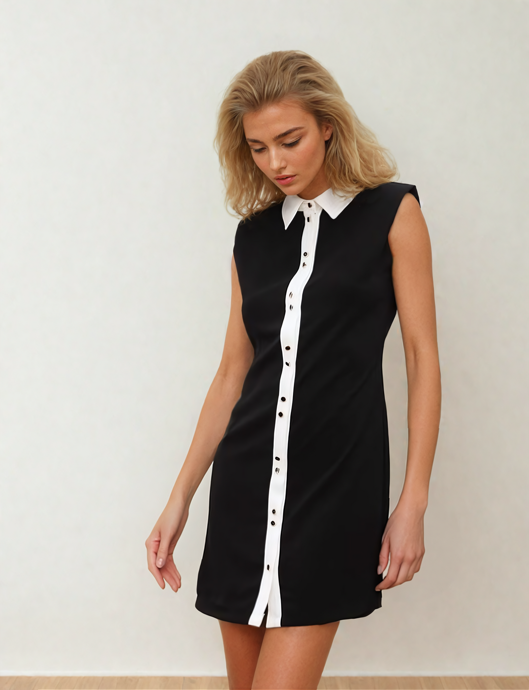 Heather Black Button Up Mini Shirt Dress