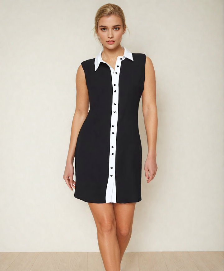 Heather Black Button Up Mini Shirt Dress