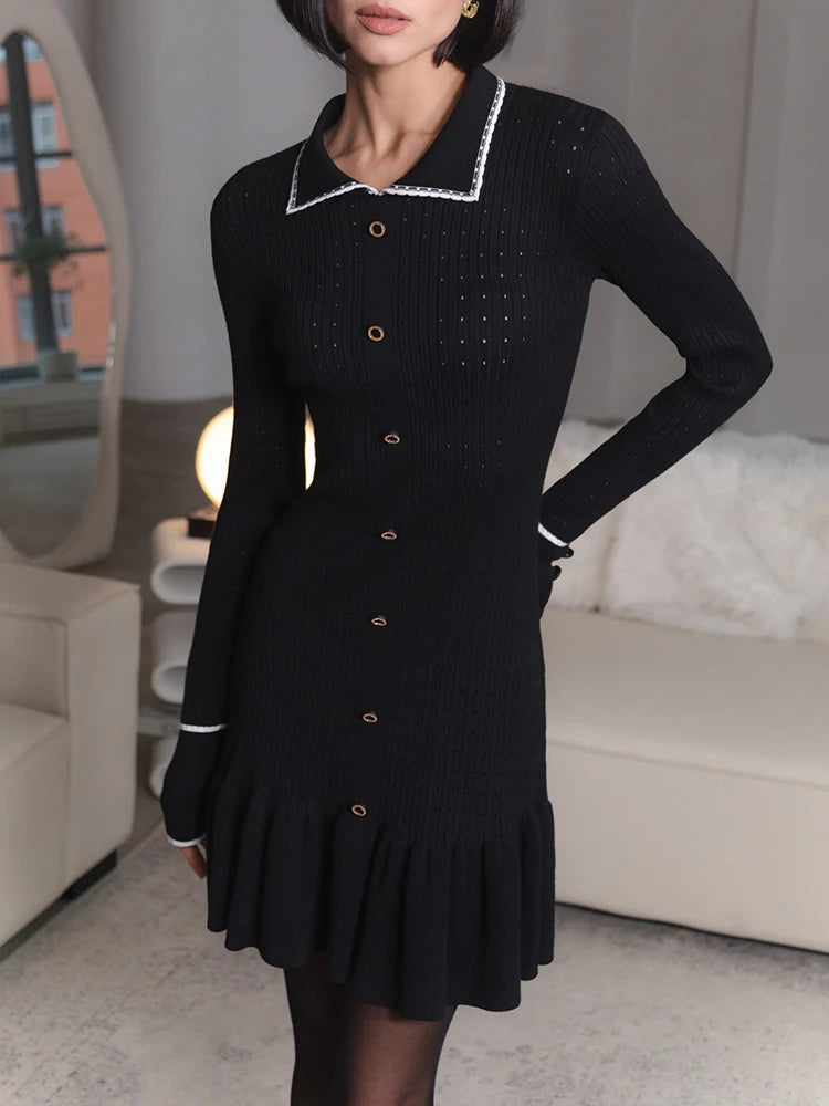 Warm Emotions Hollow Knit Ruffle Mini Dress