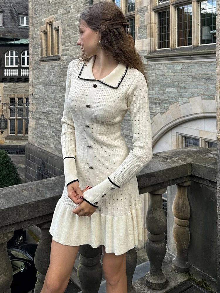 Warm Emotions Hollow Knit Ruffle Mini Dress