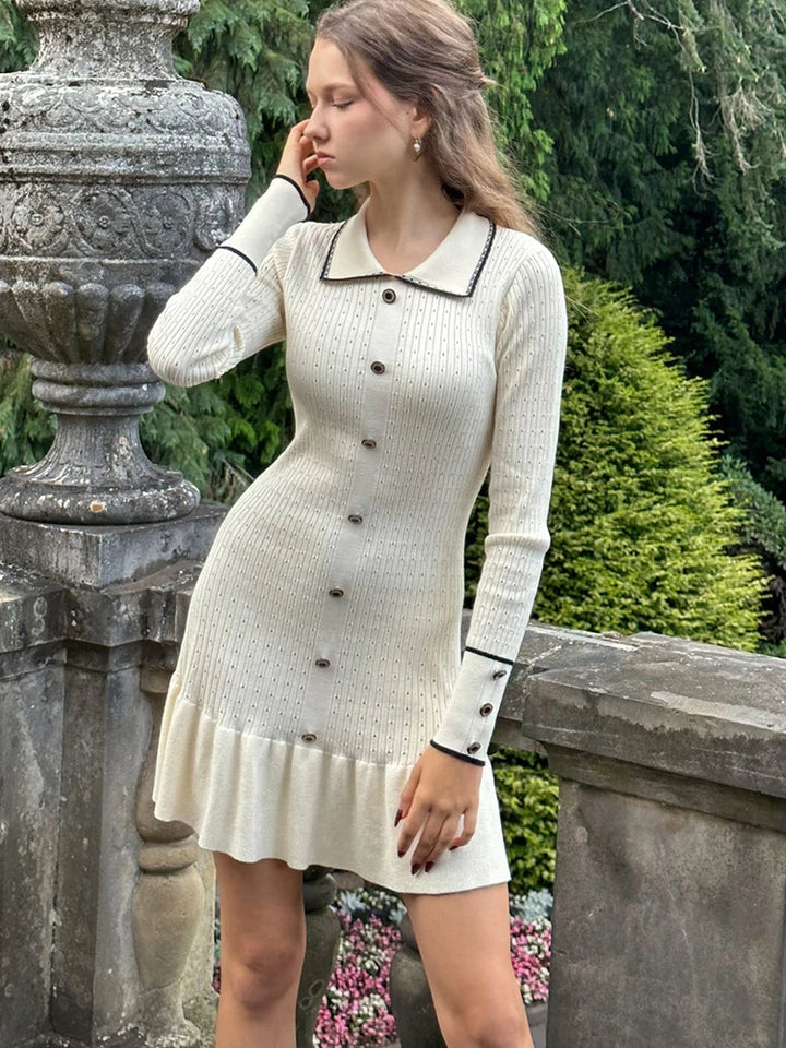 Warm Emotions Hollow Knit Ruffle Mini Dress