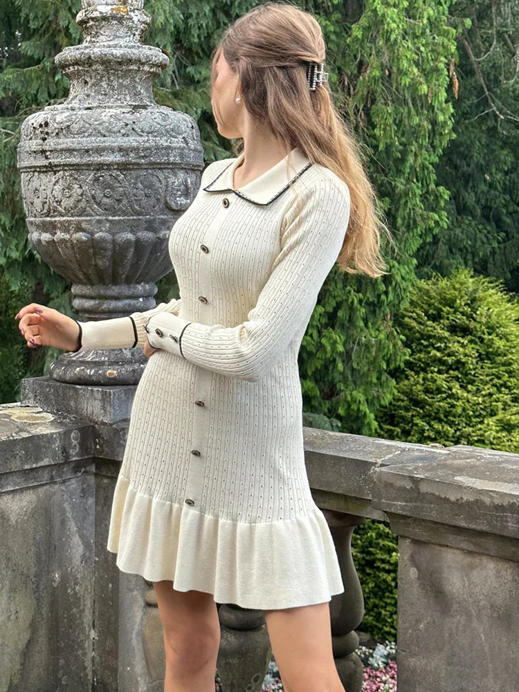 Warm Emotions Hollow Knit Ruffle Mini Dress