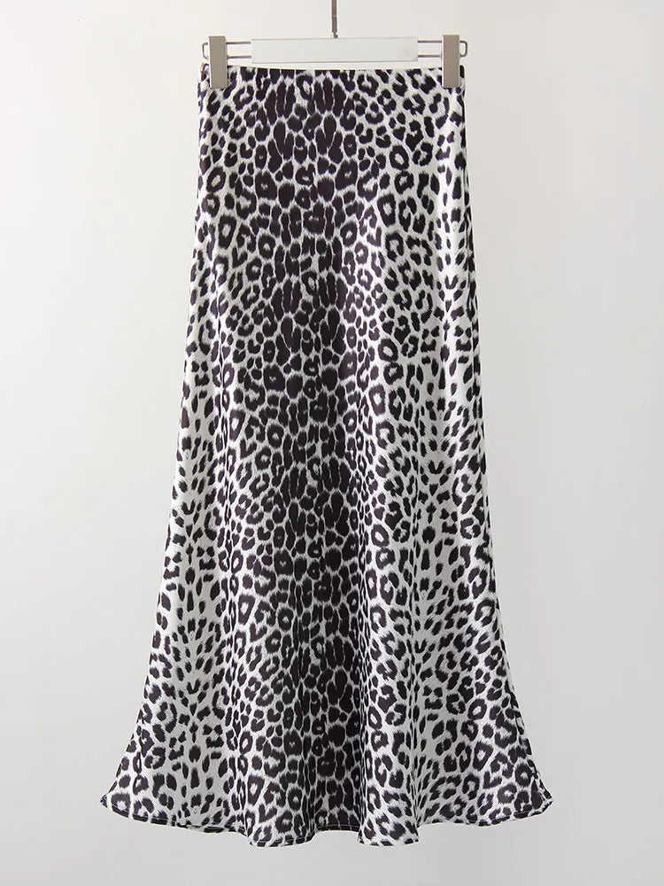 Lyles Leopard Print Satin Midi Skirt