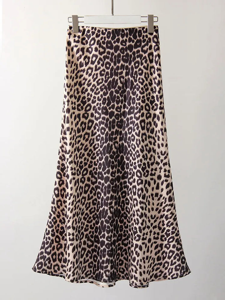 Lyles Leopard Print Satin Midi Skirt