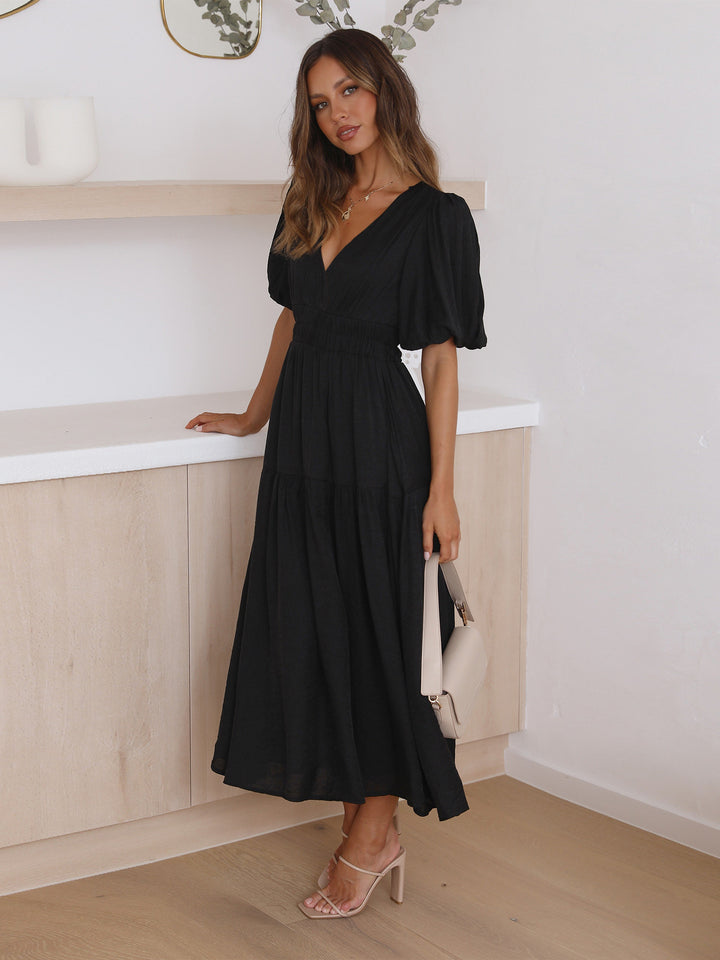 Grecian Getaway Balloon Sleeves Tiered Dress