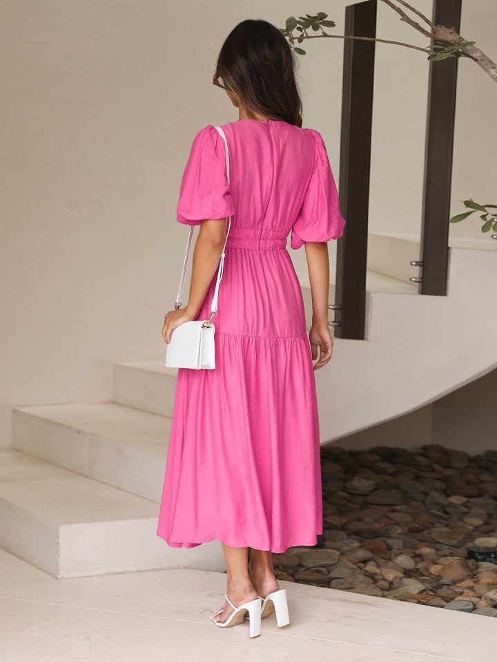 Grecian Getaway Balloon Sleeves Tiered Dress