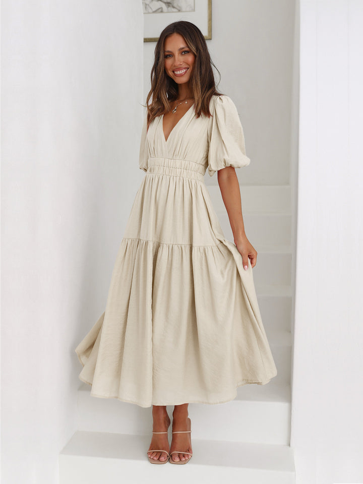 Grecian Getaway Balloon Sleeves Tiered Dress