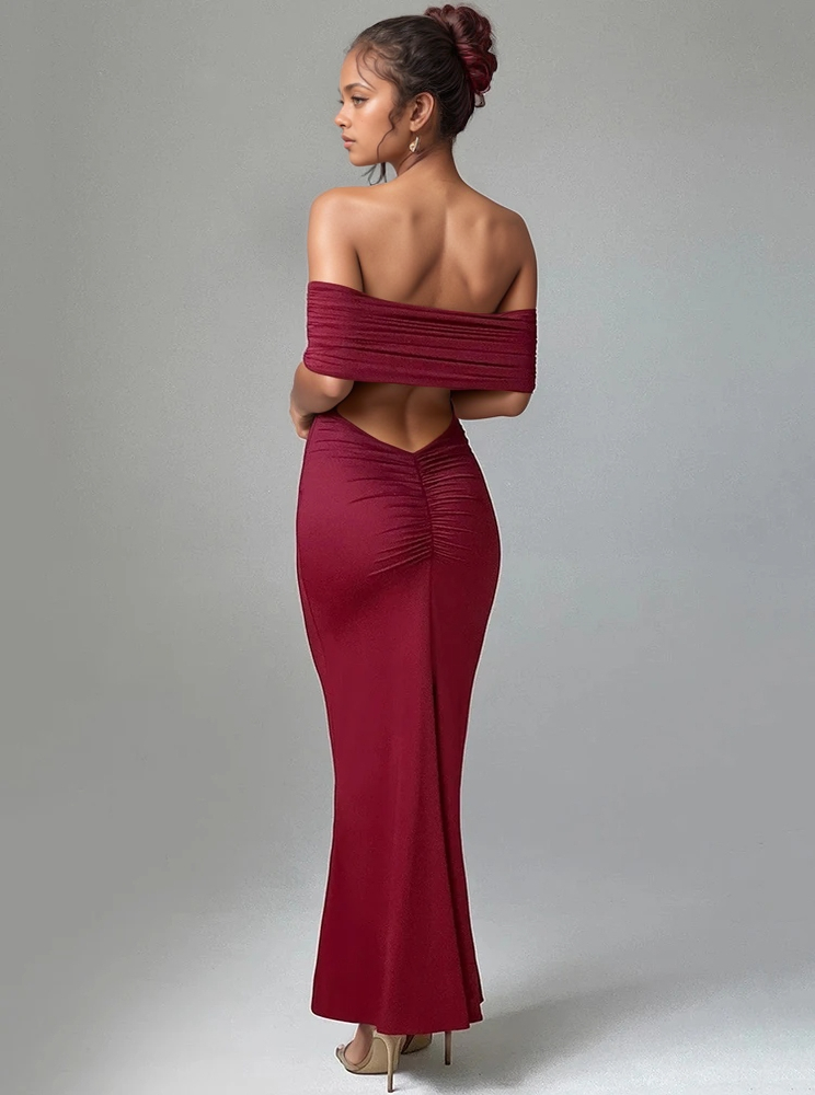 Eternally Loved Open Back Off-Shoulder Maxi Dress