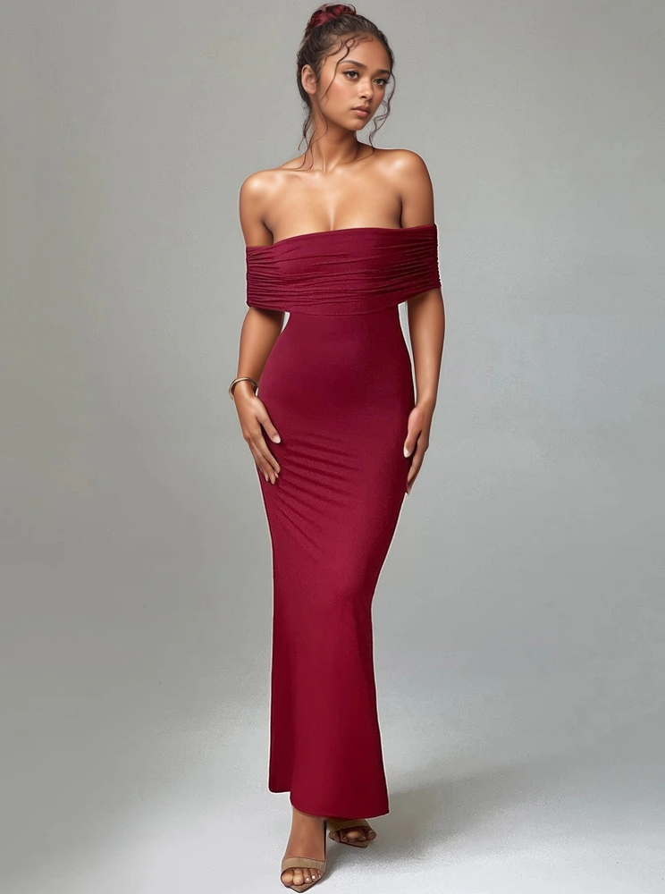 Eternally Loved Open Back Off-Shoulder Maxi Dress