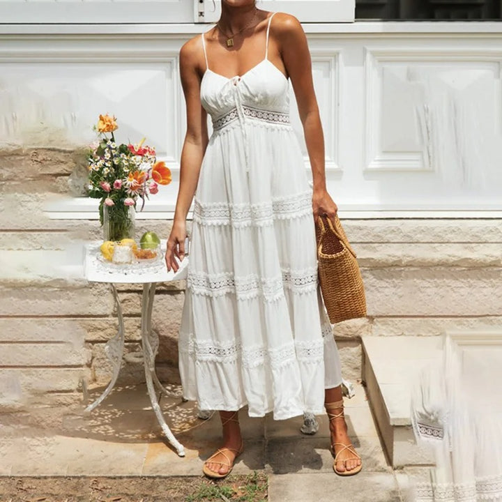 Sunbeam White Lace Tiered Midi Dress