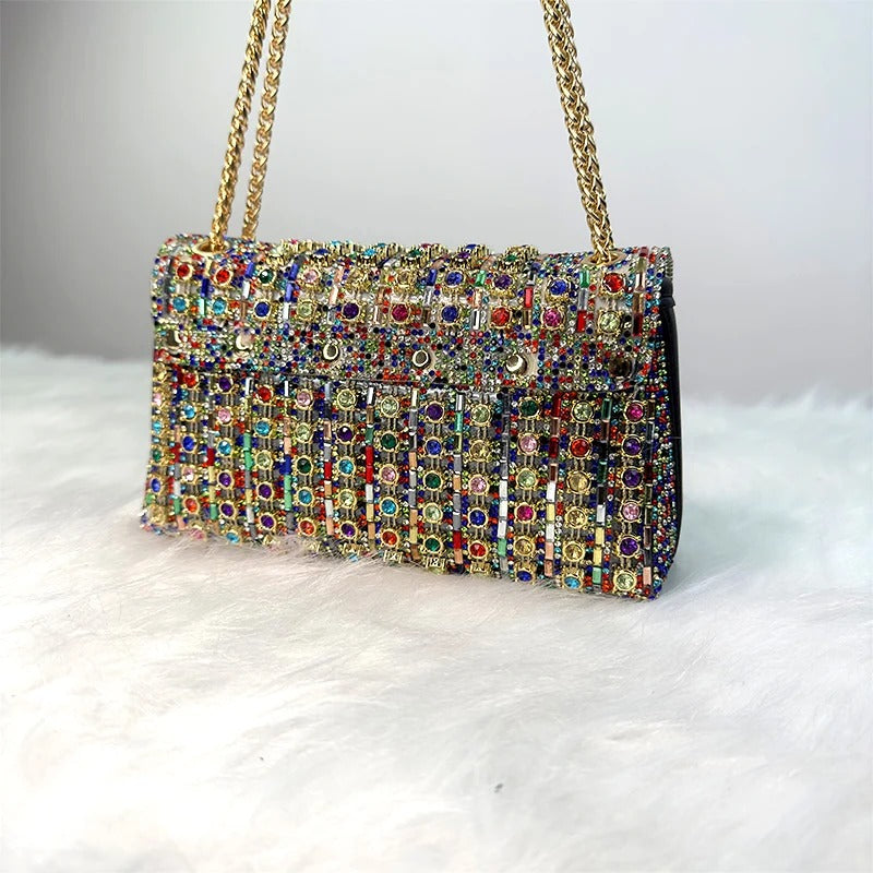 Retro 20s Rhinestone and Gold Chain Clutch