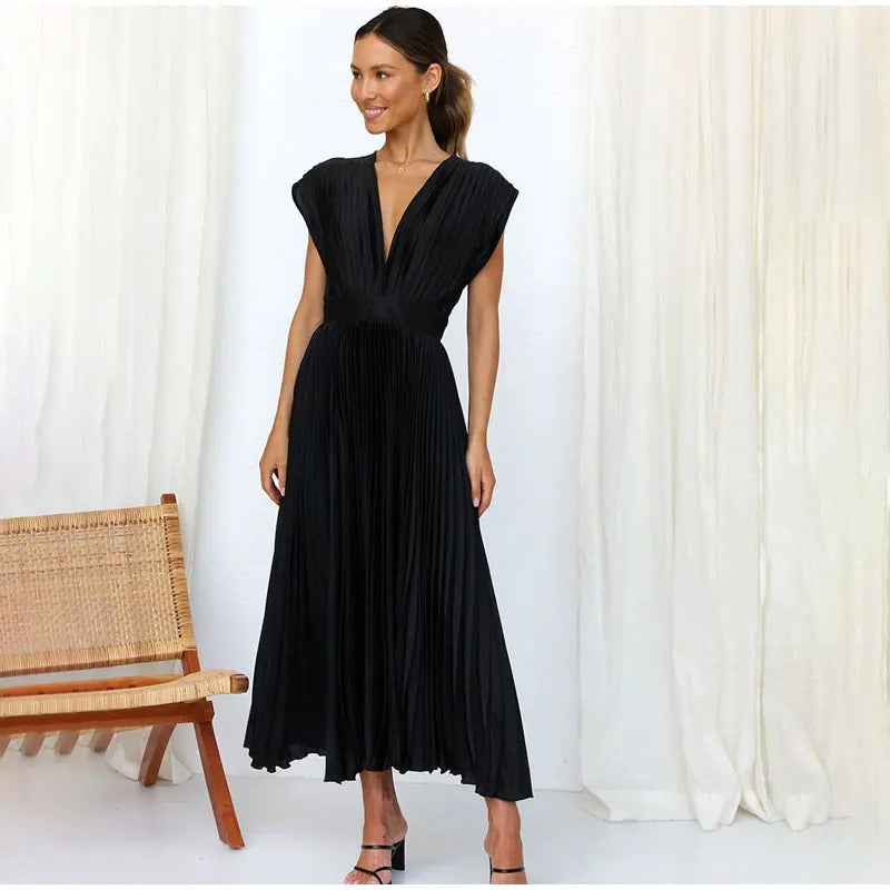 Radiant Affair V- Neck Pleated Long Dress