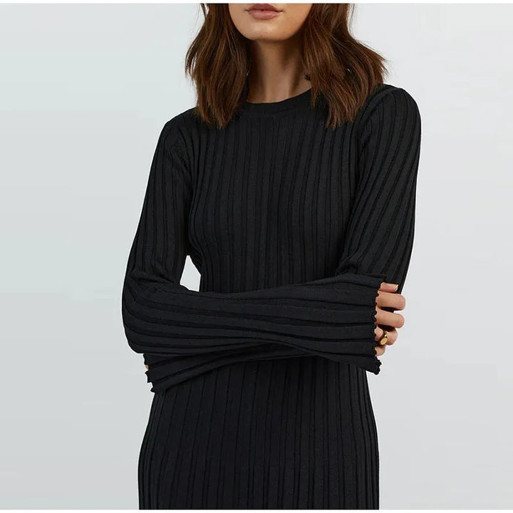 Comfy Aesthetic Ribbed Long Sleeve Maxi Sweater Dress