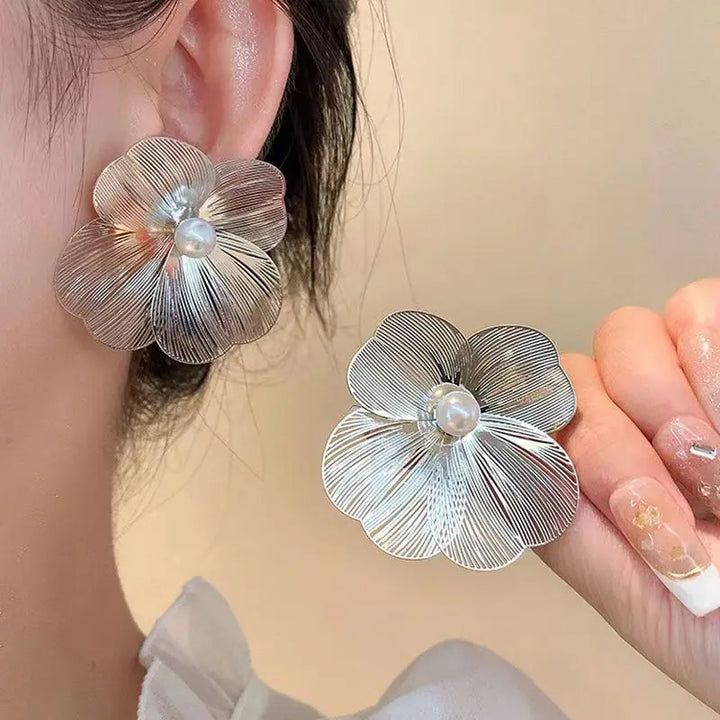 Blooming Orchid With Pearl Earrings