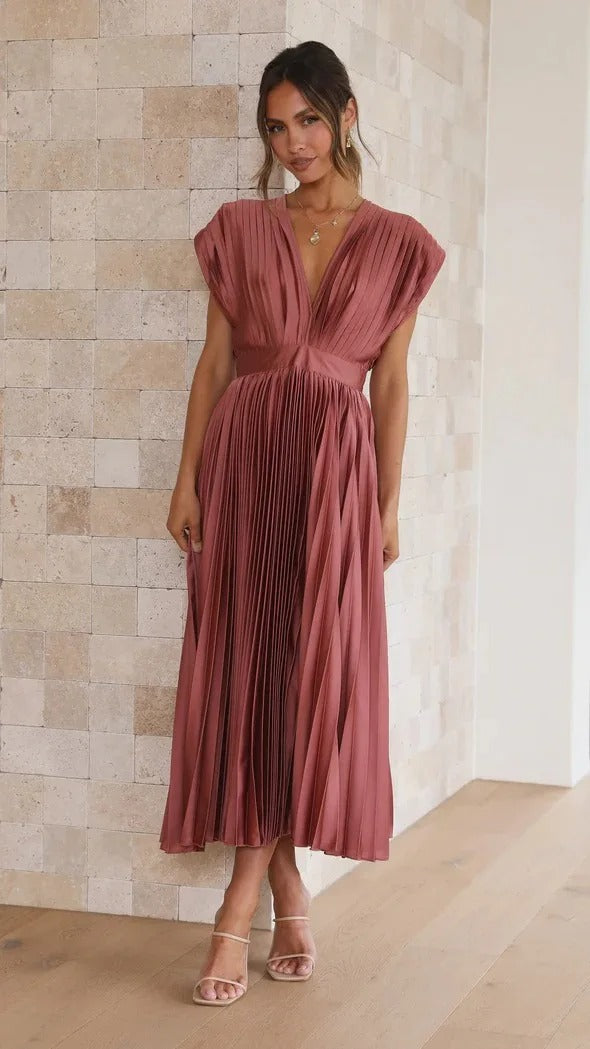 Radiant Affair V- Neck Pleated Long Dress