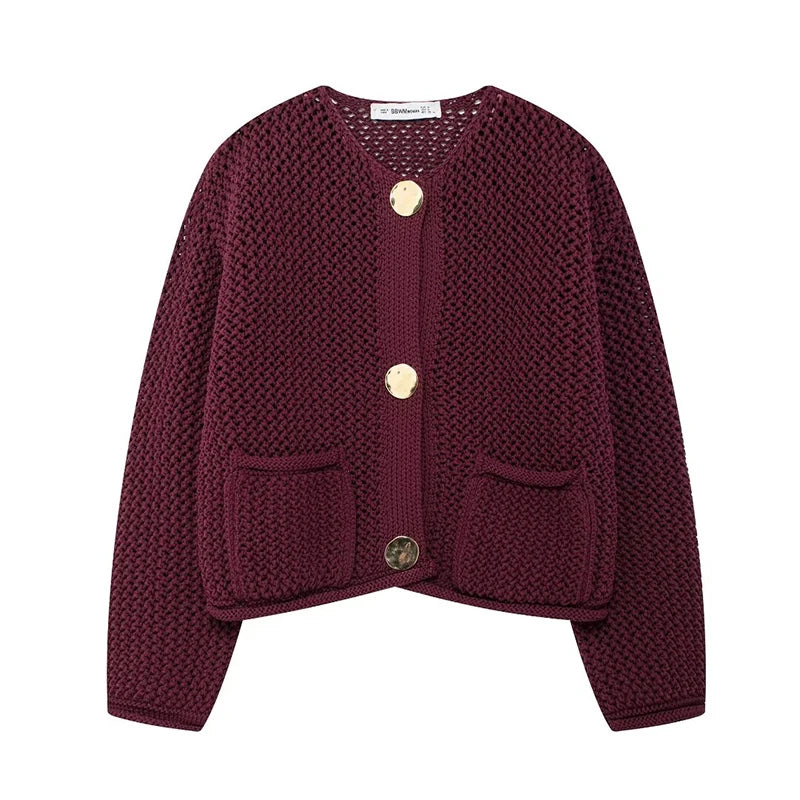 Mira Mesh Knit Buttoned Cropped Cardigan