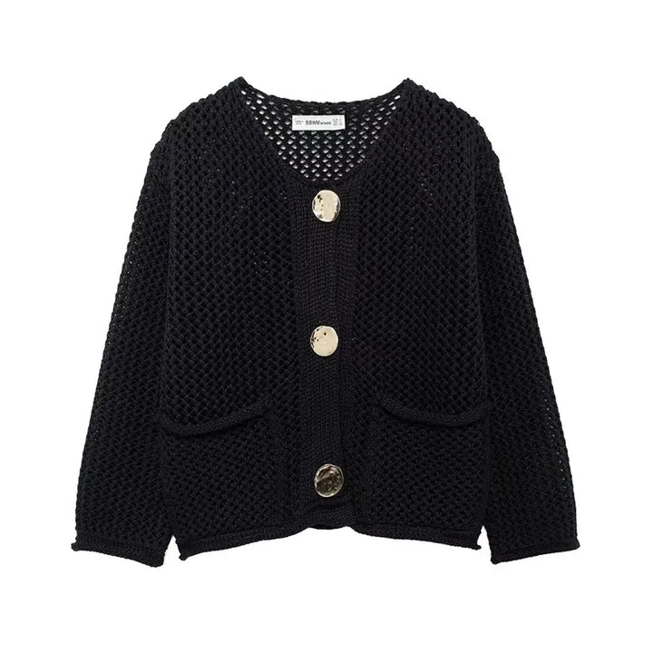 Mira Mesh Knit Buttoned Cropped Cardigan