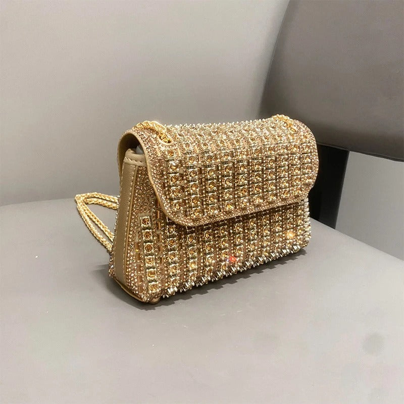 Retro 20s Rhinestone and Gold Chain Clutch