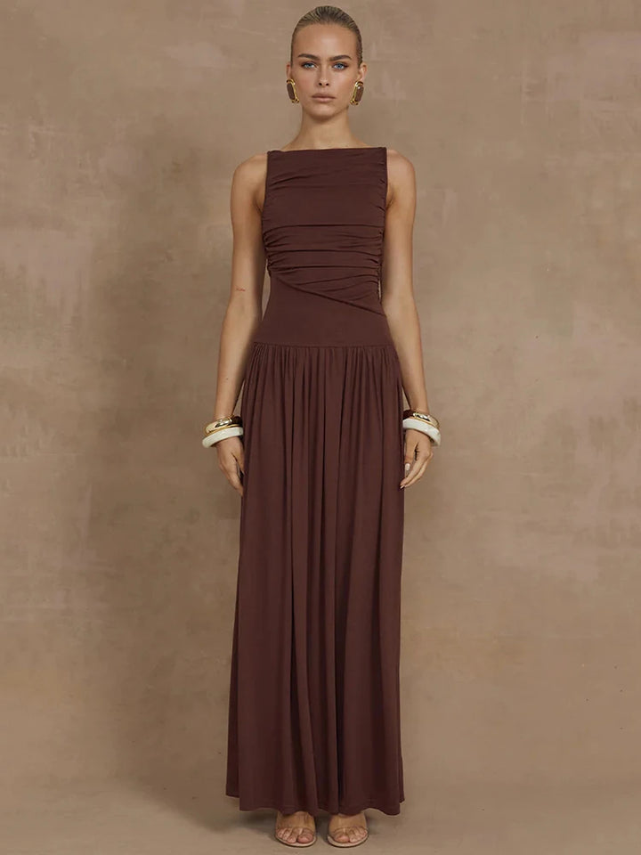 Adorably Asymmetrical Sleeveless Ruched Maxi Dress