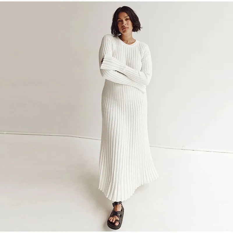 Comfy Aesthetic Ribbed Long Sleeve Maxi Sweater Dress