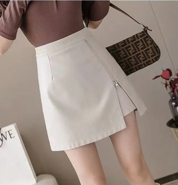 Ivettte Zipper Vegan Leather Mini Skirt