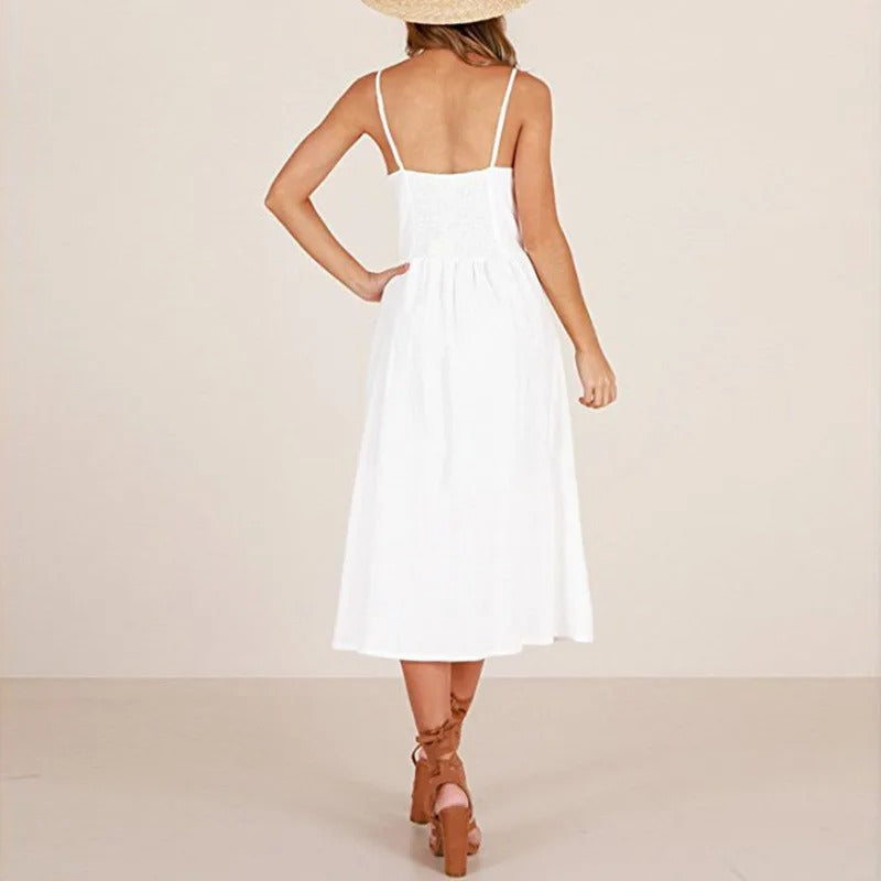 Darling Spaghetti Straps Midi Dress With Pockets