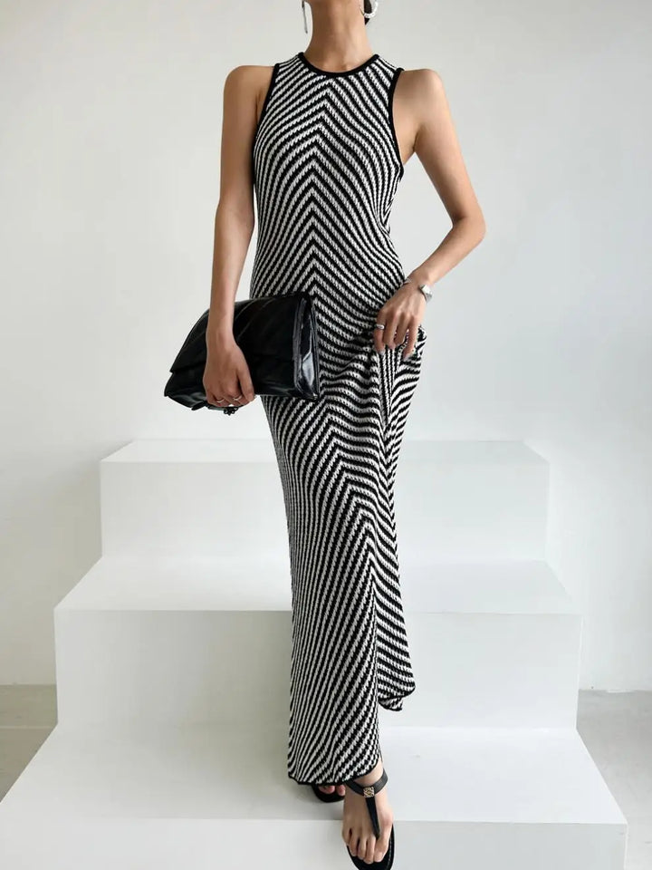 Trendy Knit Stripes Bodycon Maxi Dress