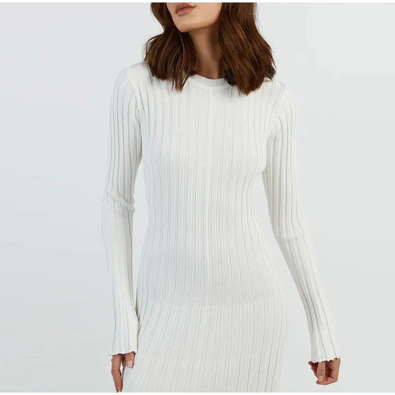 Comfy Aesthetic Ribbed Long Sleeve Maxi Sweater Dress