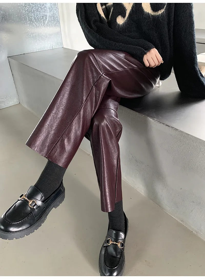 Trendsetting Attitude Vegan Leather High-Waisted Trouser Pants