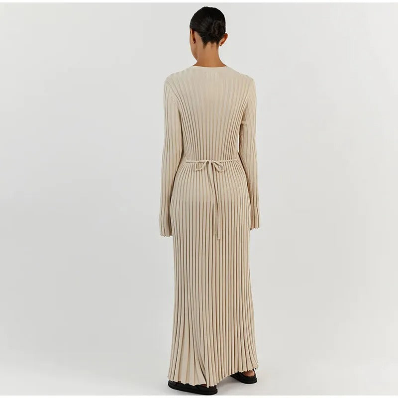 Comfy Aesthetic Ribbed Long Sleeve Maxi Sweater Dress