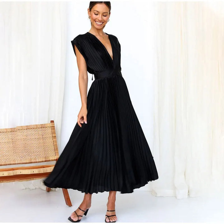 Radiant Affair V- Neck Pleated Long Dress