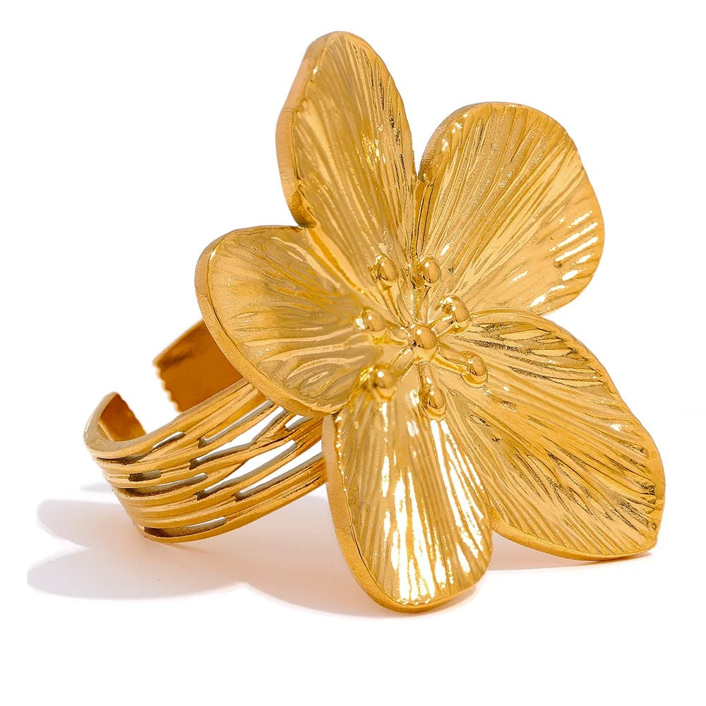 Golden Flower Adjustable Ring