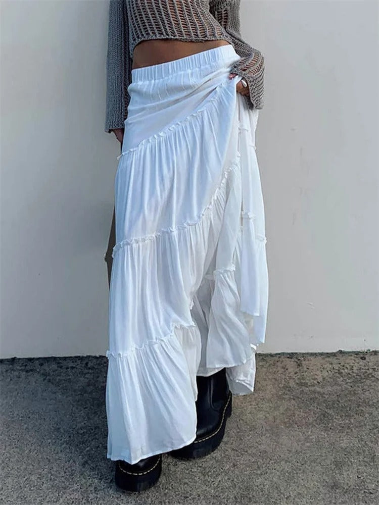 Relaxed Charm High Rise Tiered Maxi Skirt