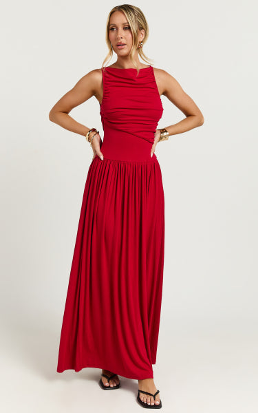 Adorably Asymmetrical Sleeveless Ruched Maxi Dress