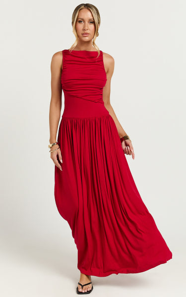 Adorably Asymmetrical Sleeveless Ruched Maxi Dress