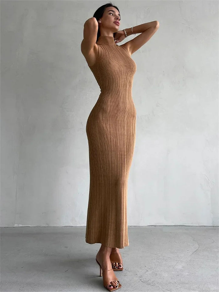 Trendsetting Ribbed Textured Sleeveless Maxi Dress