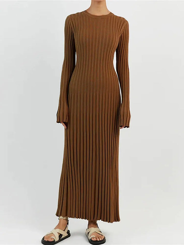 Comfy Aesthetic Ribbed Long Sleeve Maxi Sweater Dress