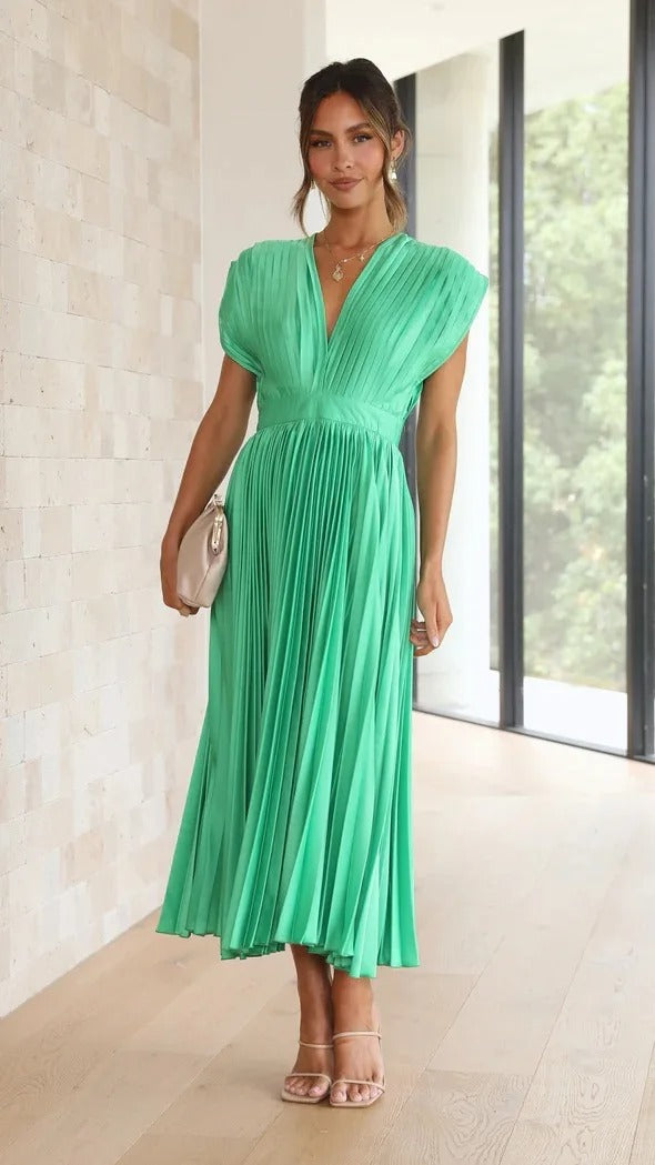 Radiant Affair V- Neck Pleated Long Dress