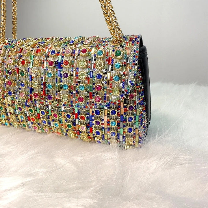 Retro 20s Rhinestone and Gold Chain Clutch