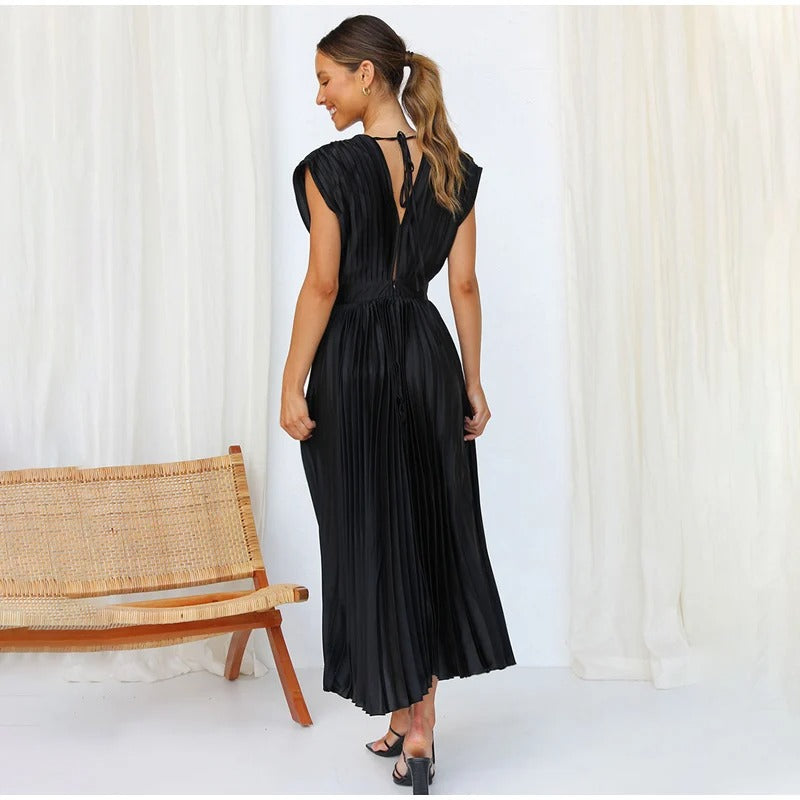 Radiant Affair V- Neck Pleated Long Dress