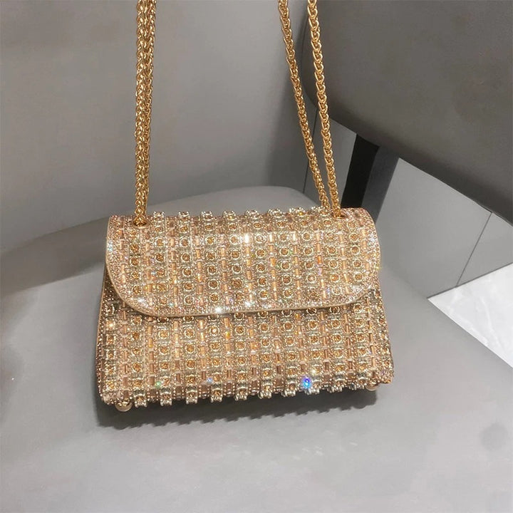 Retro 20s Rhinestone and Gold Chain Clutch