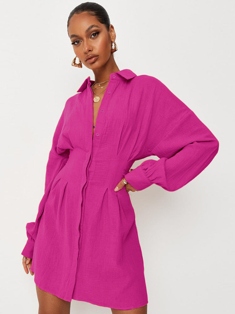 Totally Love Pleated Pink Shirt Dress