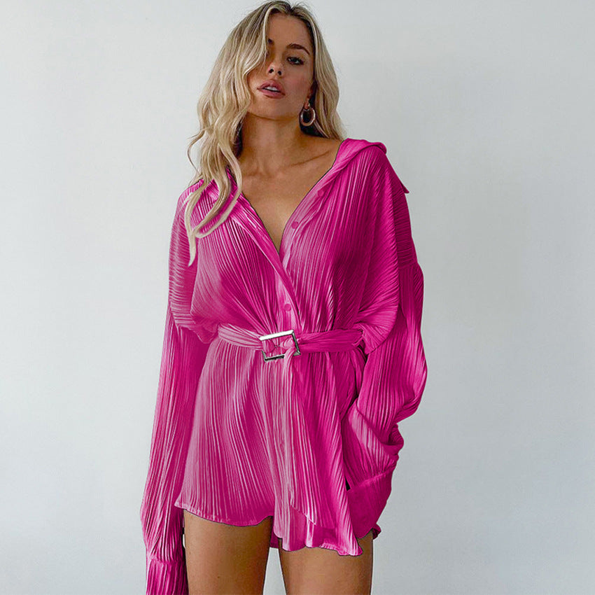 Lucky Charm Pleated Mini Shirt Dress