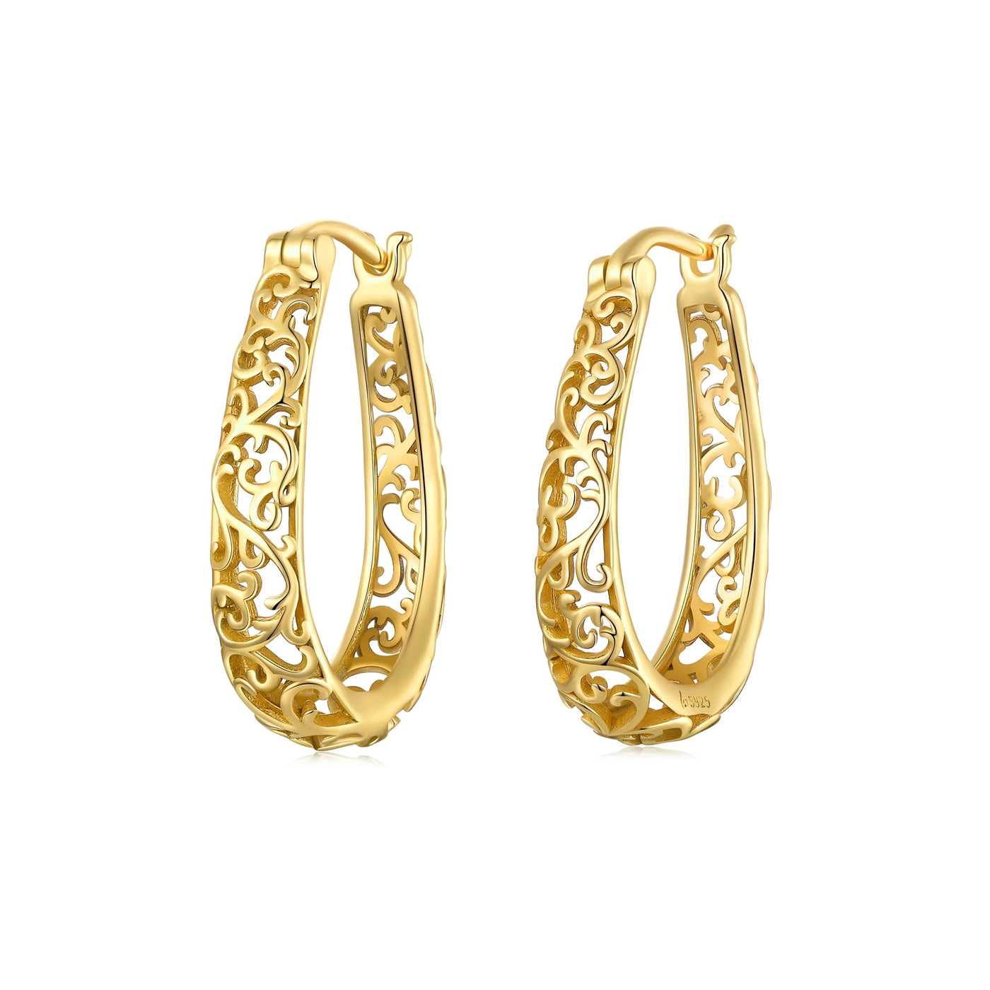 Vintage Filigree Loop Gold Plated Silver Earrings