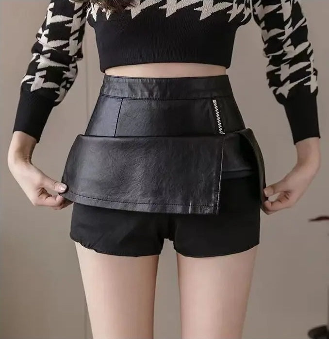 Ivettte Zipper Vegan Leather Mini Skirt