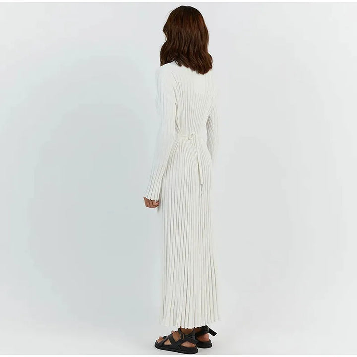 Comfy Aesthetic Ribbed Long Sleeve Maxi Sweater Dress