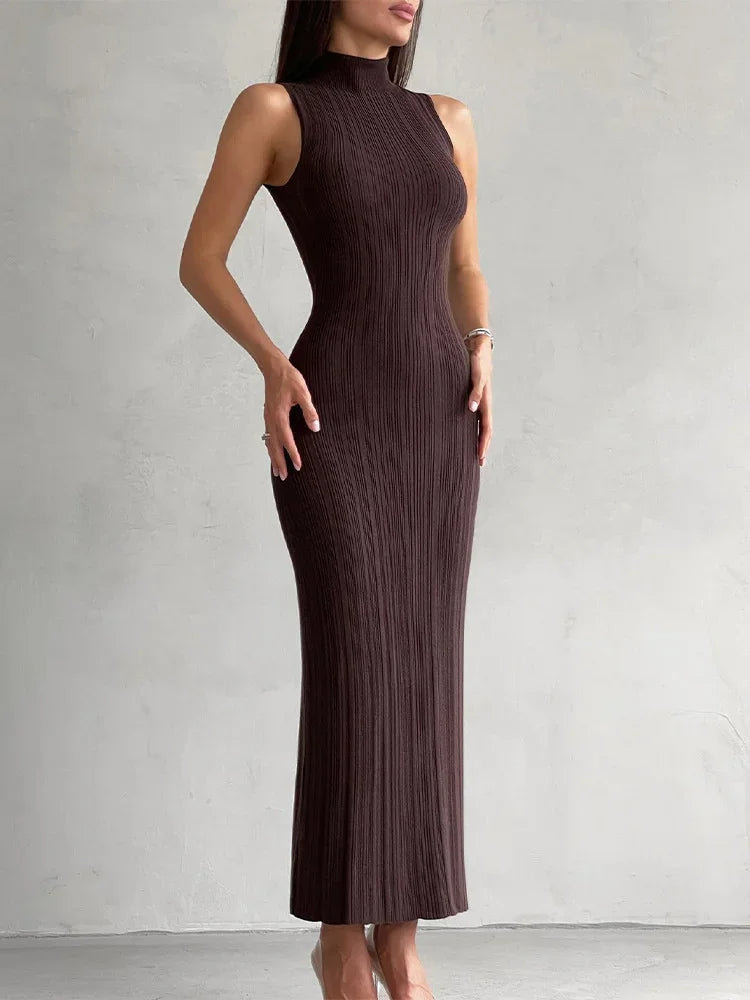 Trendsetting Ribbed Textured Sleeveless Maxi Dress