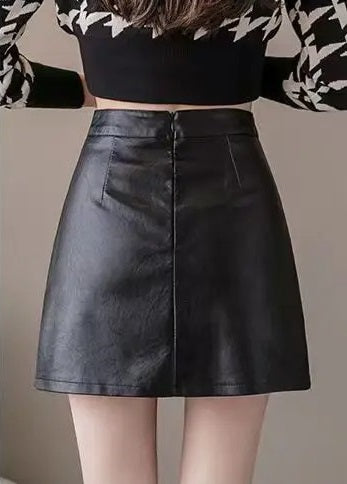 Ivettte Zipper Vegan Leather Mini Skirt