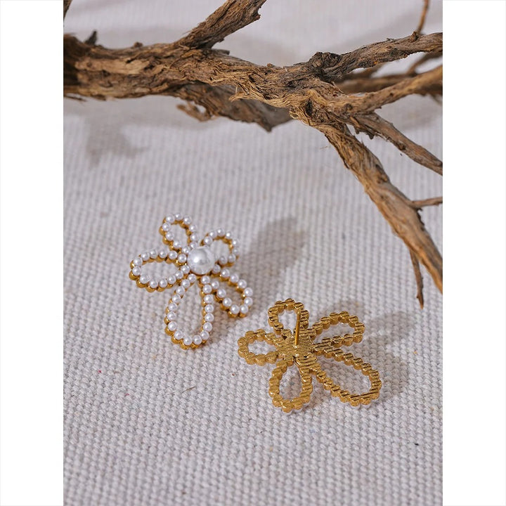 Pearl & Flower Gold Color Earrings